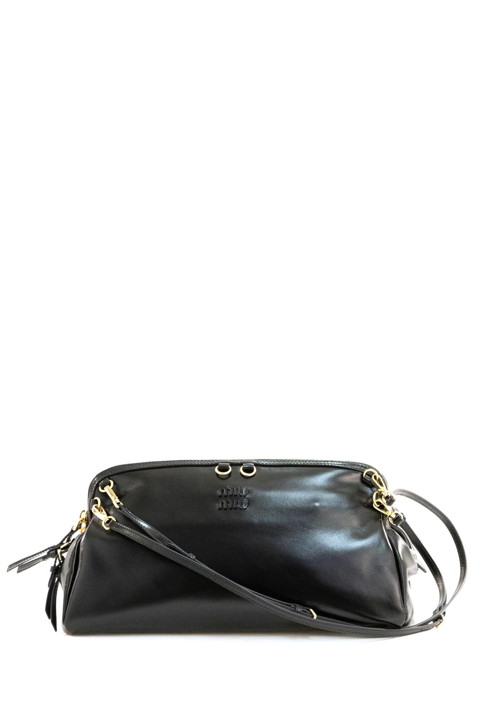 Borsa a spalla in pelle lucida color nero
