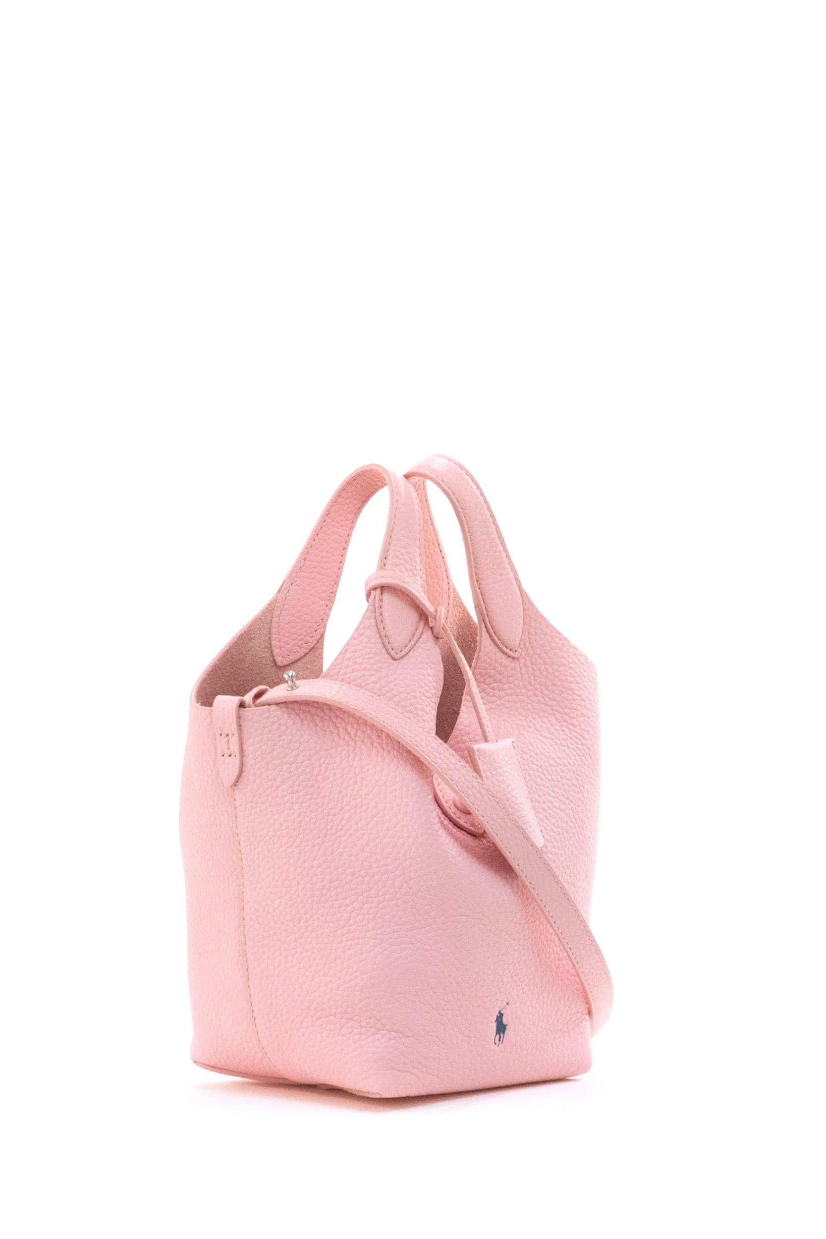 Borsa Tote Polo Play piccola in pelle martellata color rosa