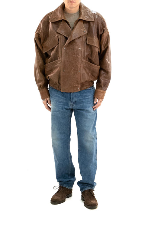 Bomber in pelle invecchiata color marrone