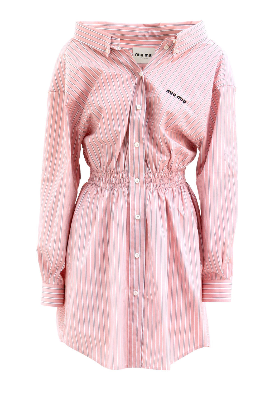Abito chemisier in popeline a righe di colore rosa e bianco