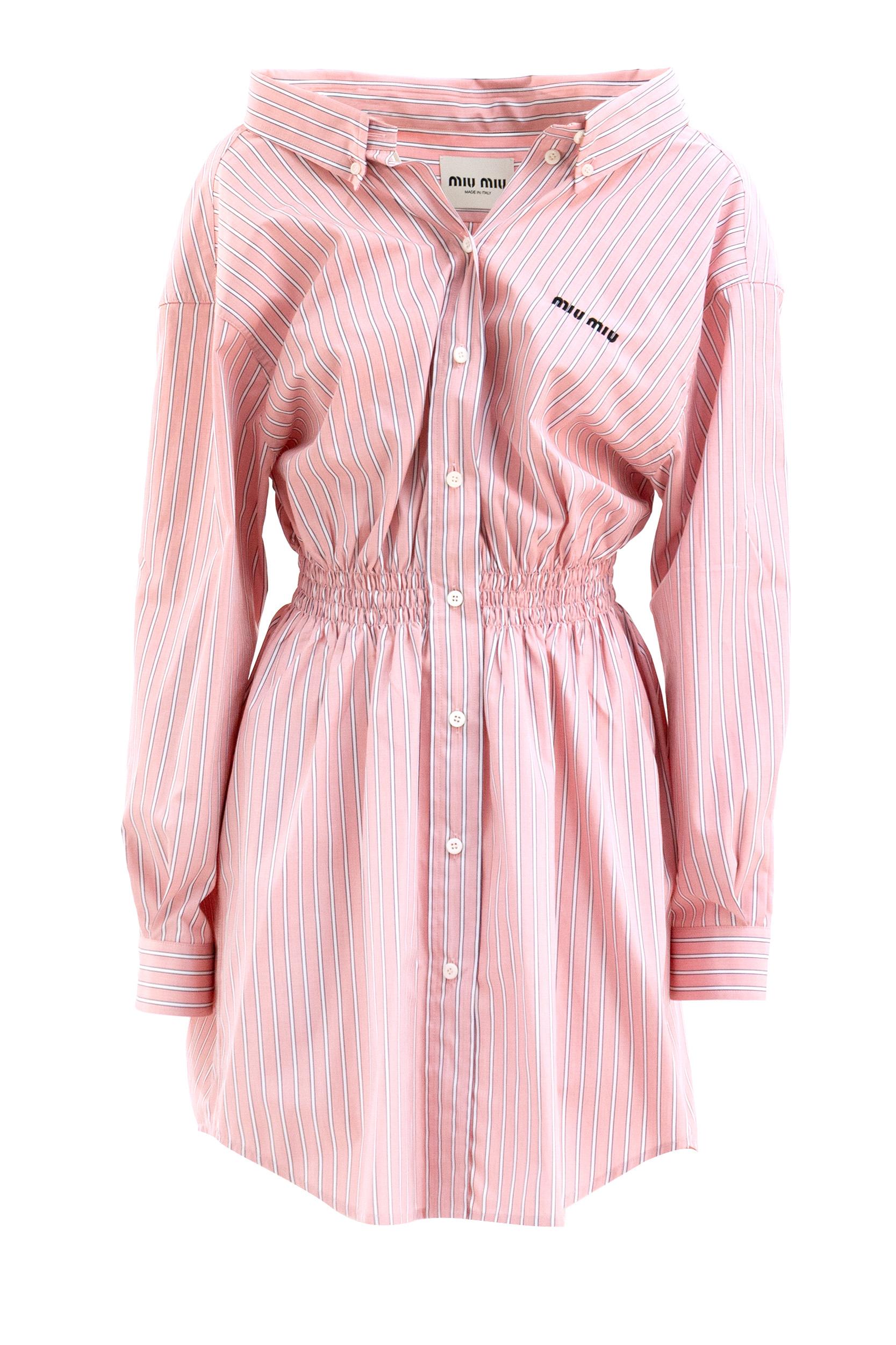 Abito chemisier in popeline a righe di colore rosa e bianco
