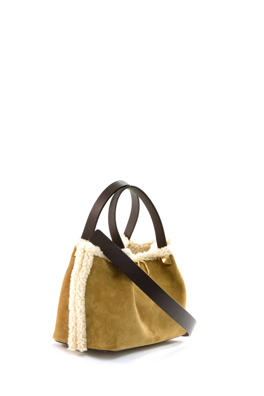 Borsa Vlogo Small in suede color beige con fodera in montone