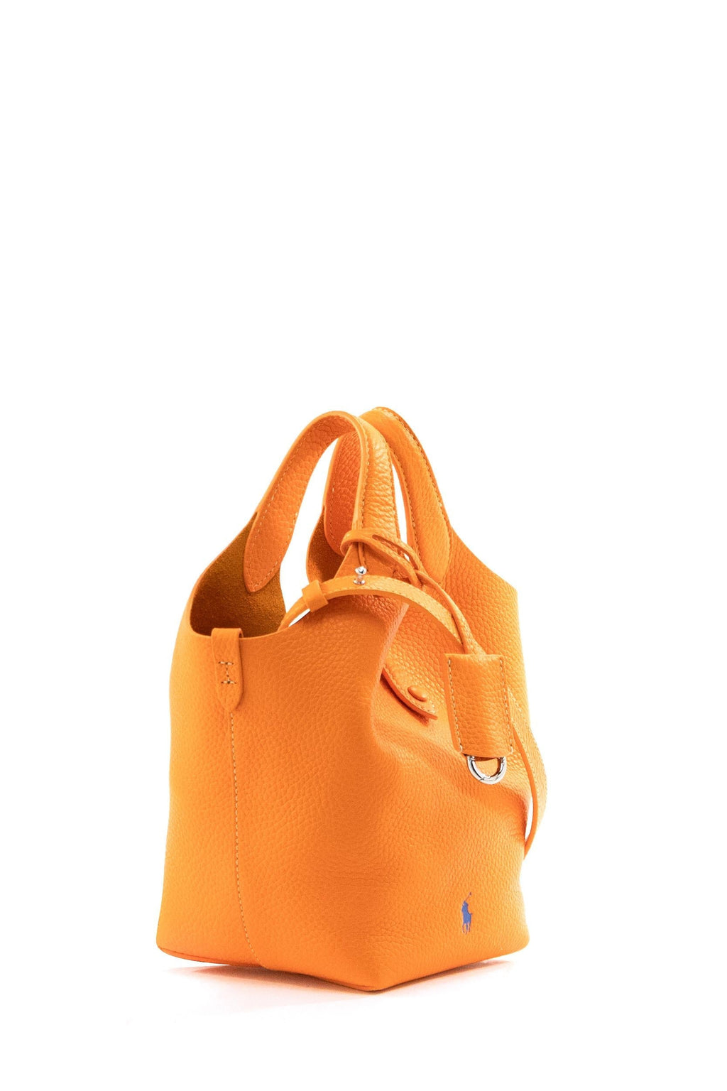 Borsa Tote Polo Play piccola in pelle martellata color arancio