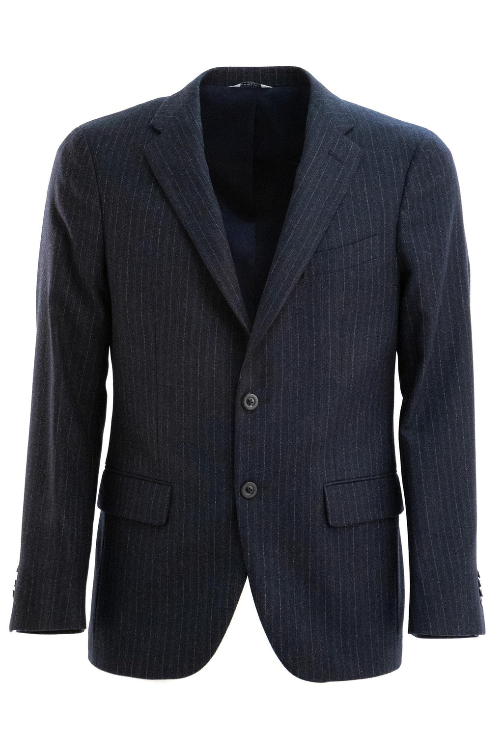Abito monopetto gessato in lana di colore blu