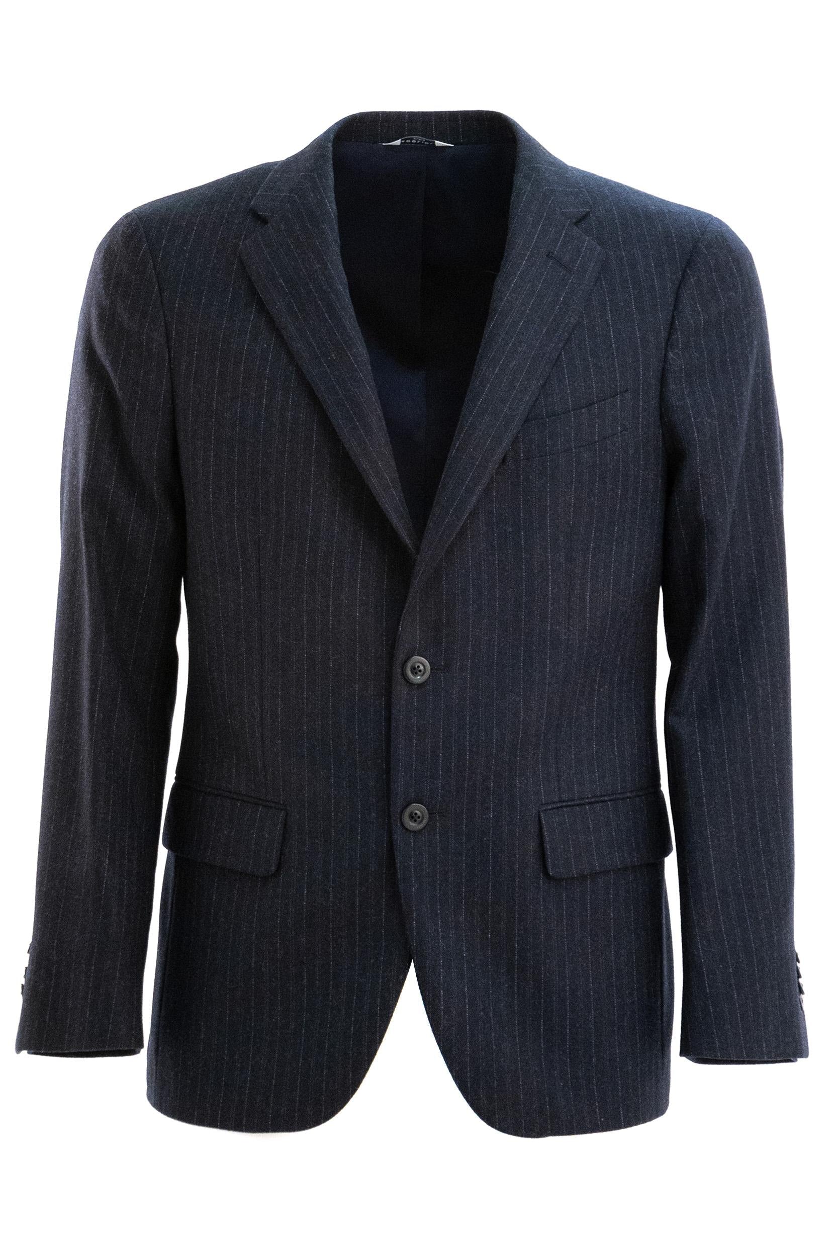Abito monopetto gessato in lana di colore blu