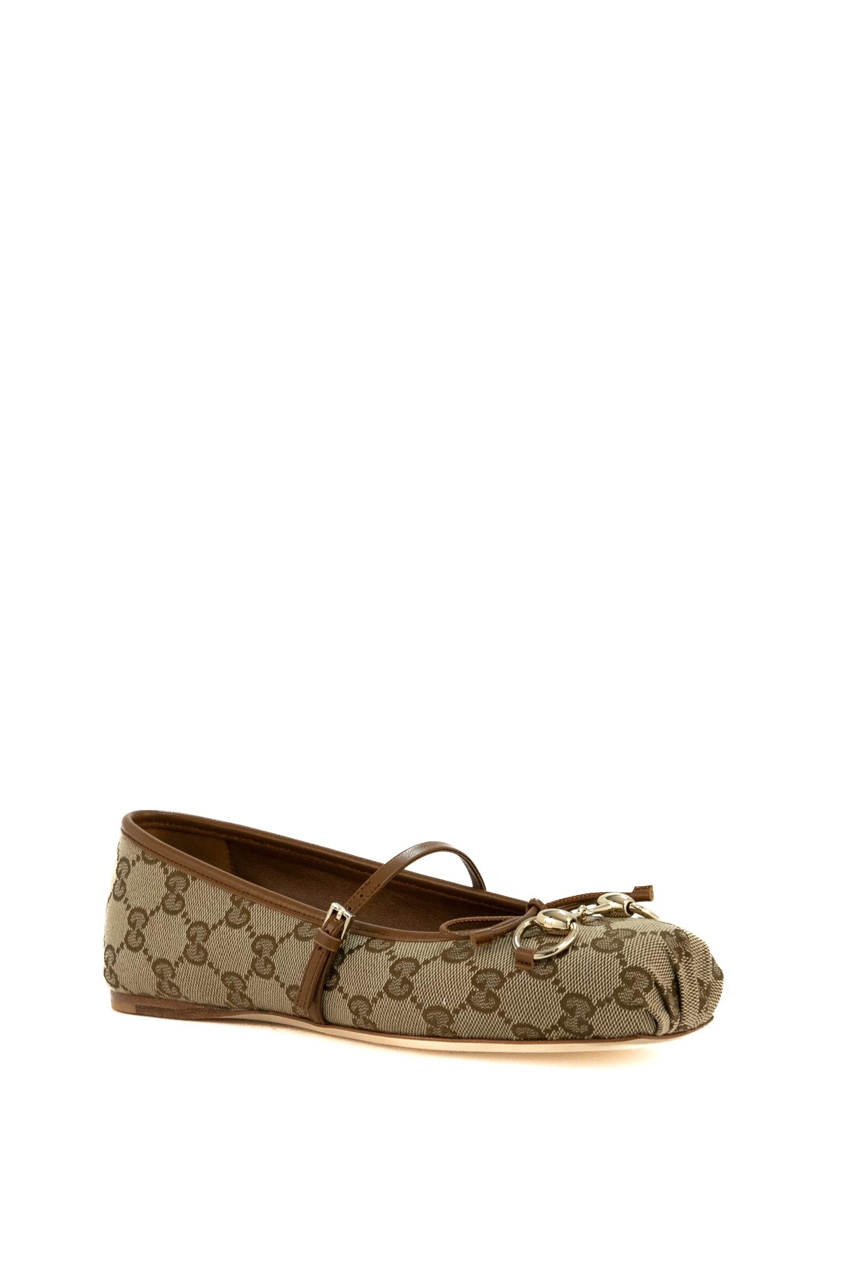 Ballerine in tessuto GG color beige e marrone