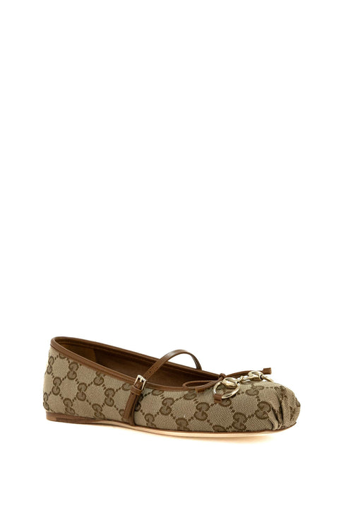 Ballerine in tessuto GG color beige e marrone