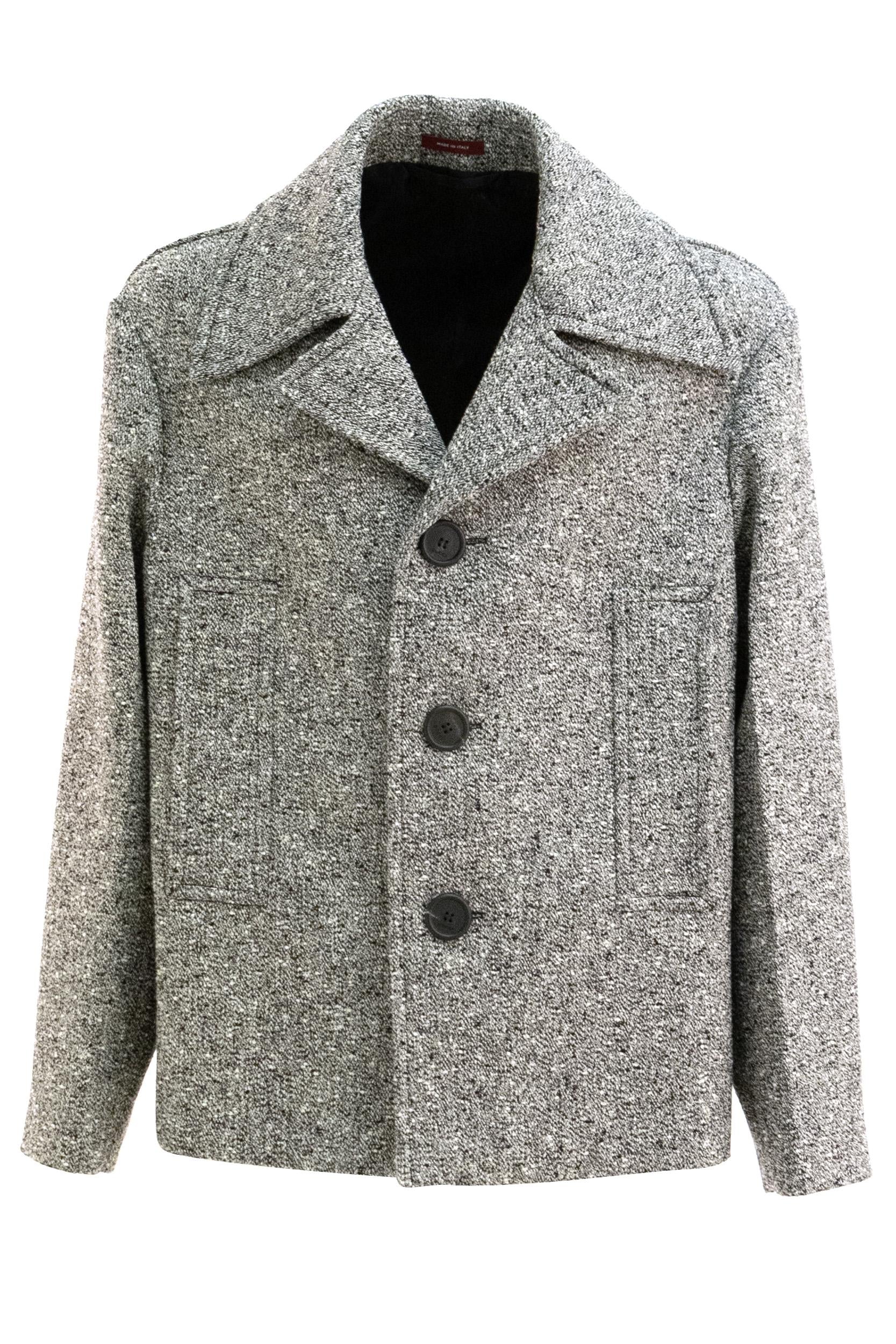 Caban in lana e cotone color grigio