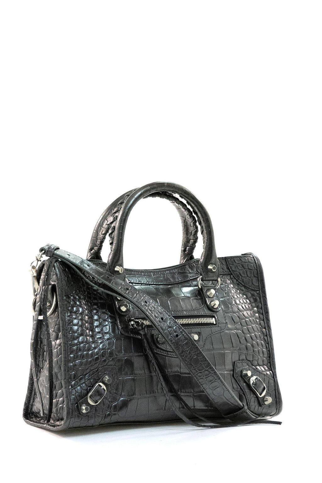 Borsa City in pelle stampa cocco color platino