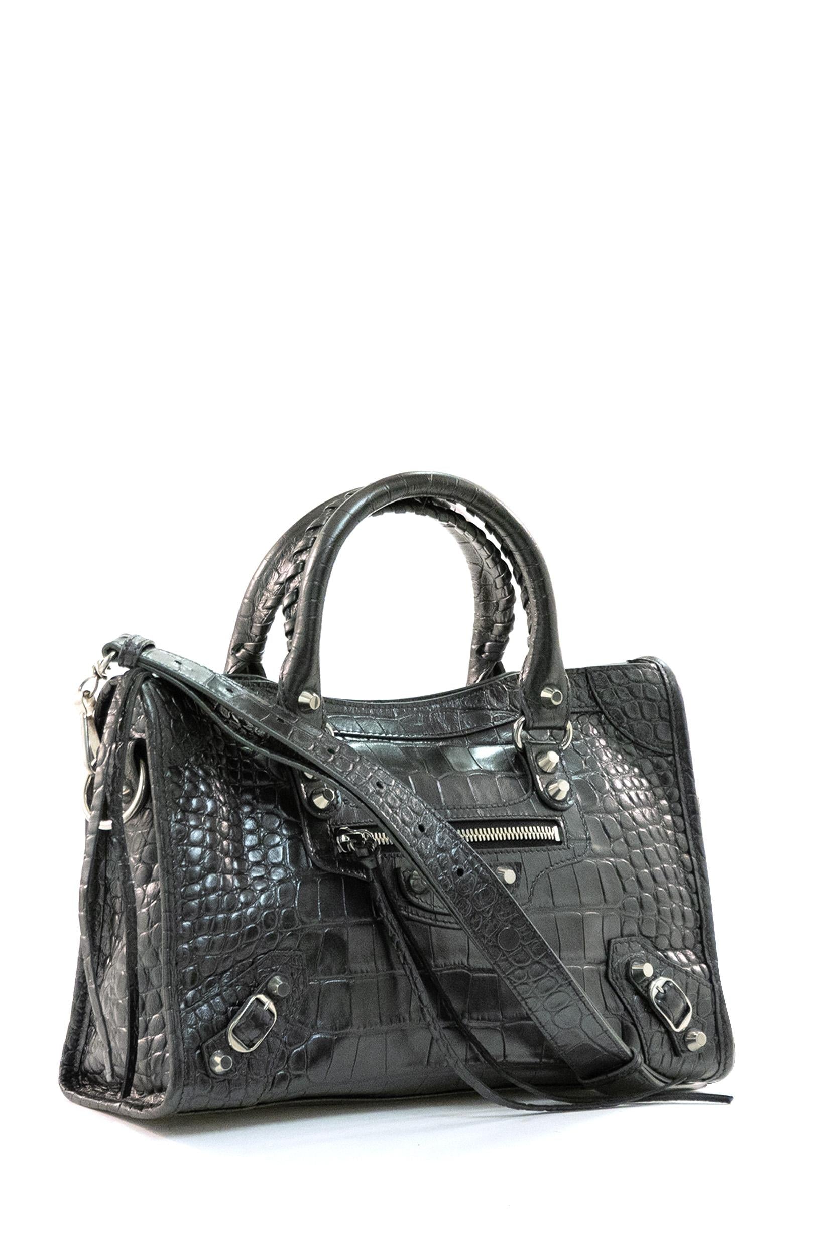 Borsa City in pelle stampa cocco color platino