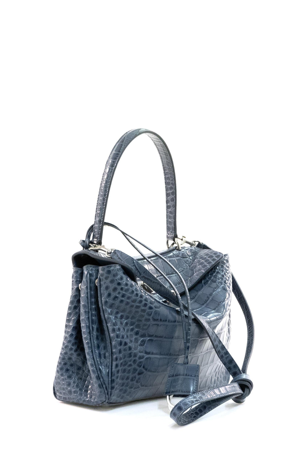 Borsa Rodeo in pelle stampa cocco color blu scuro effetto sbiadito