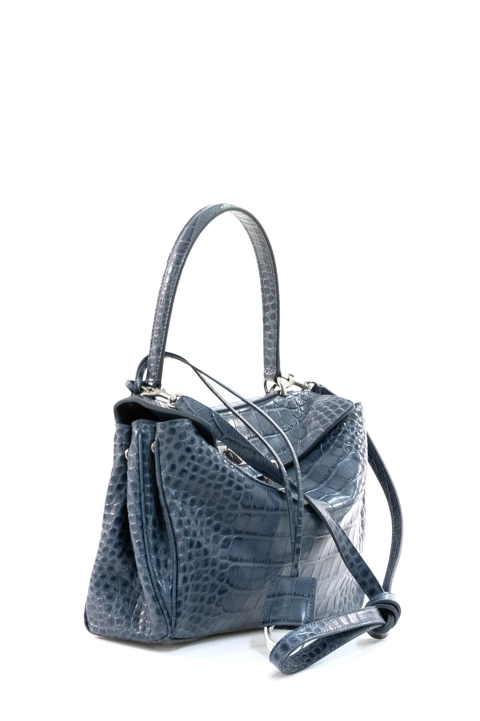 Borsa Rodeo in pelle stampa cocco color blu scuro effetto sbiadito