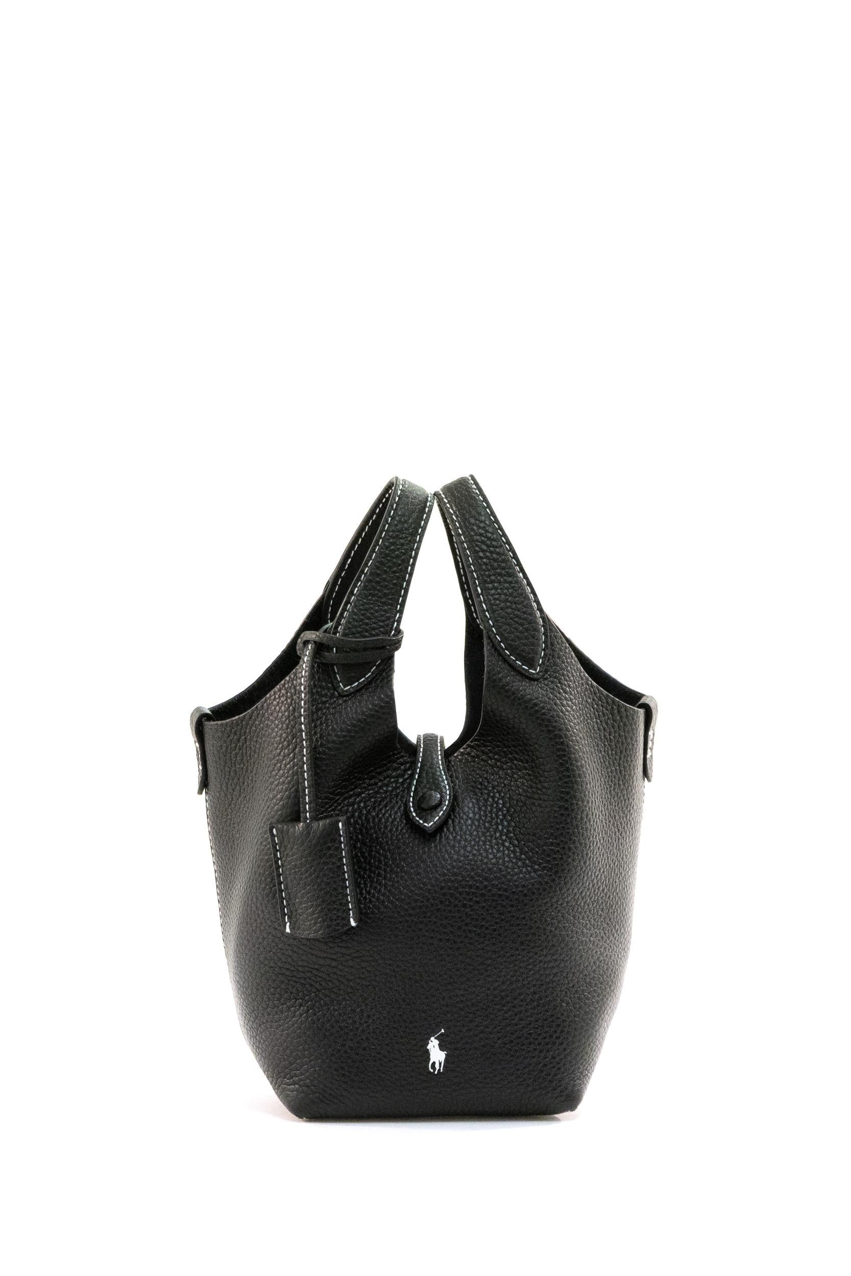Borsa Tote Polo Play piccola in pelle martellata color nero