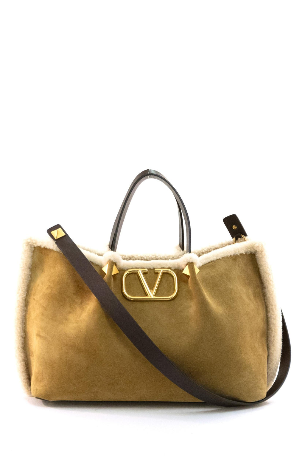 Borsa VLogo Medium in suede color beige con fodera in montone
