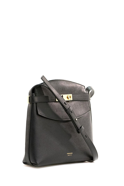 Borsa a tracolla pelle martellata nera