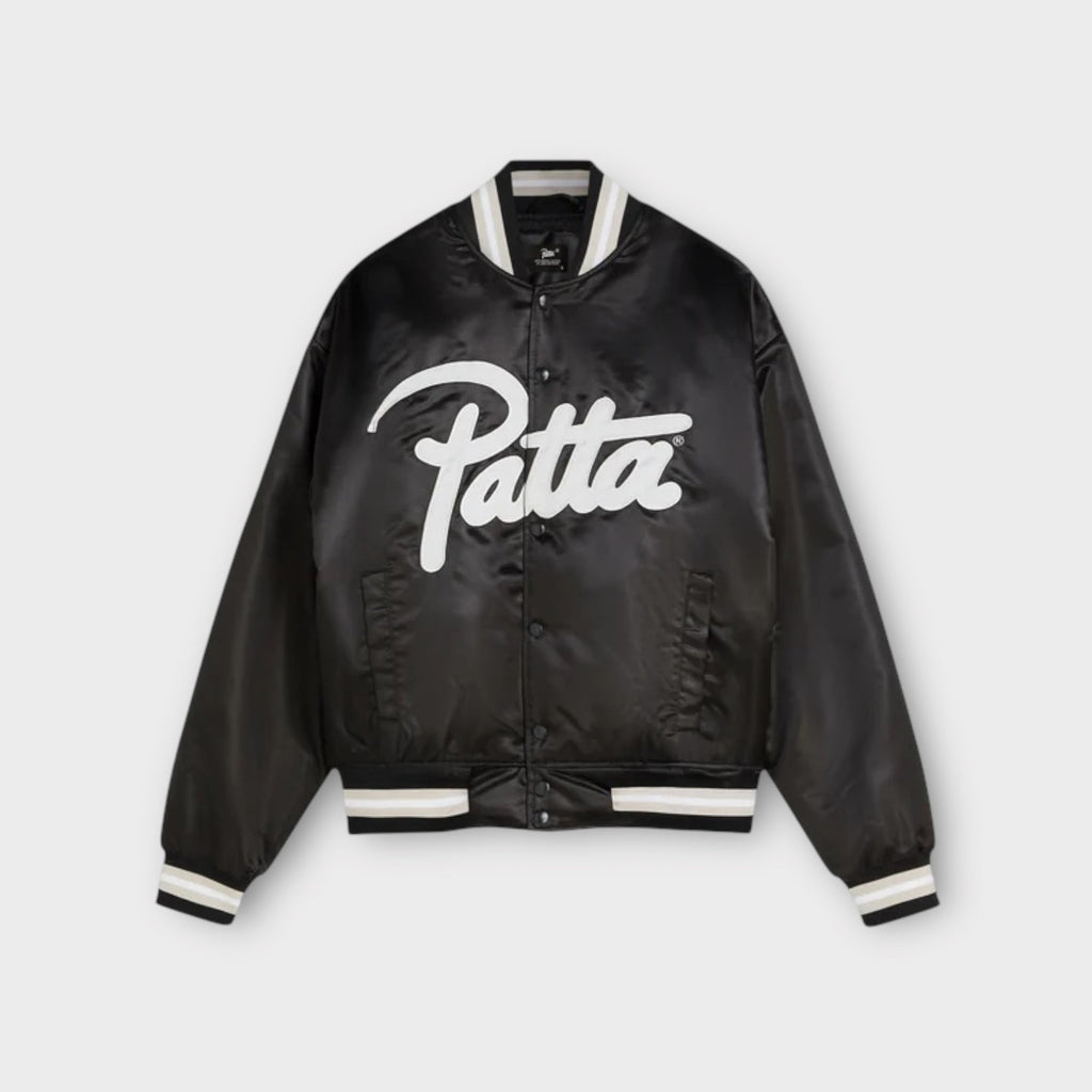 Patta Script Logo Satin Varsity Bomber Jakke I Black
