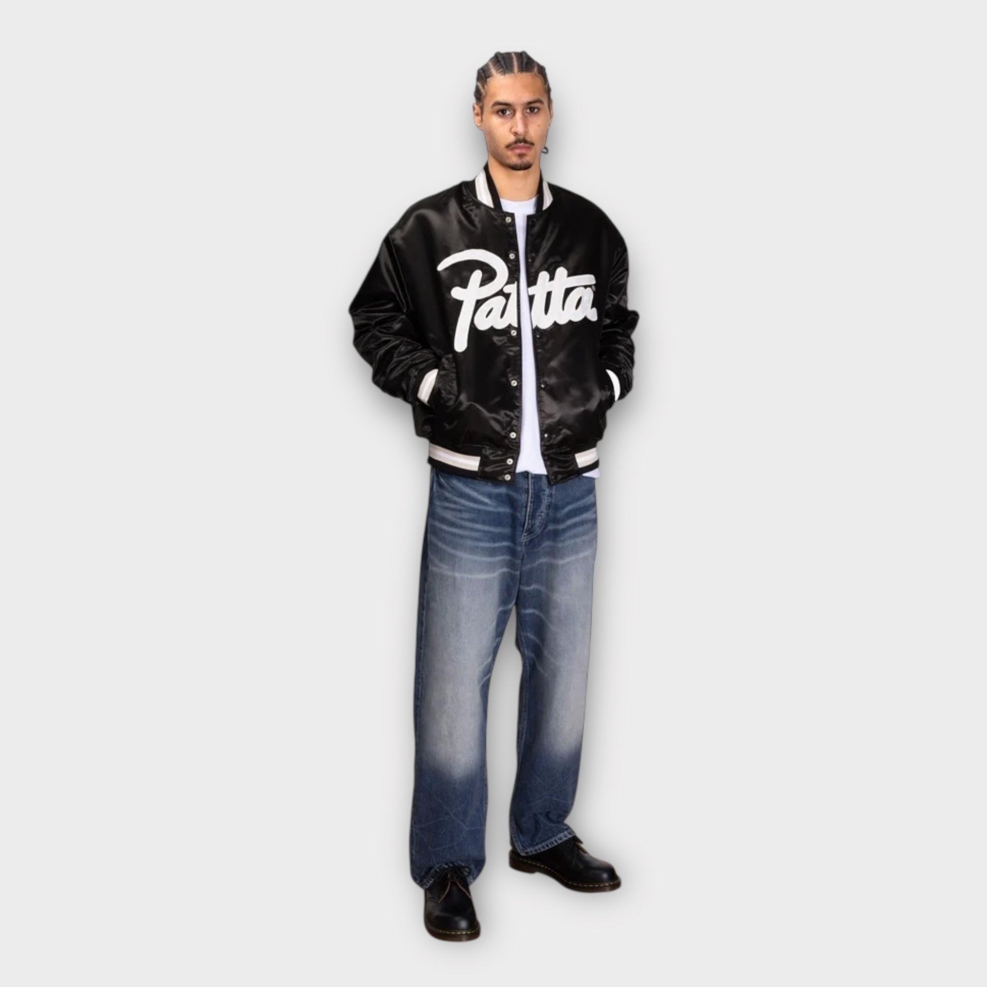 Patta Script Logo Satin Varsity Bomber Jakke I Black