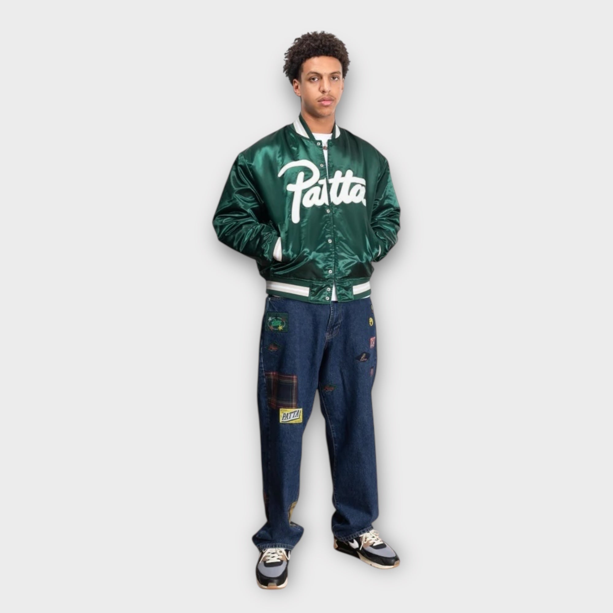 Patta Script Logo Satin Varsity Bomber Jakke I Green