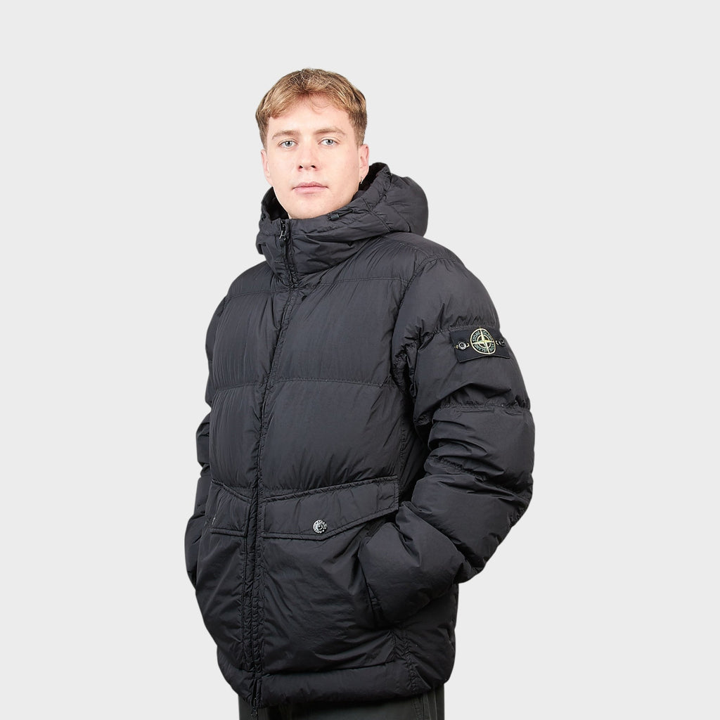 Stone Island Garment Crinkle Reps Dun Hooded Jakke I Sort