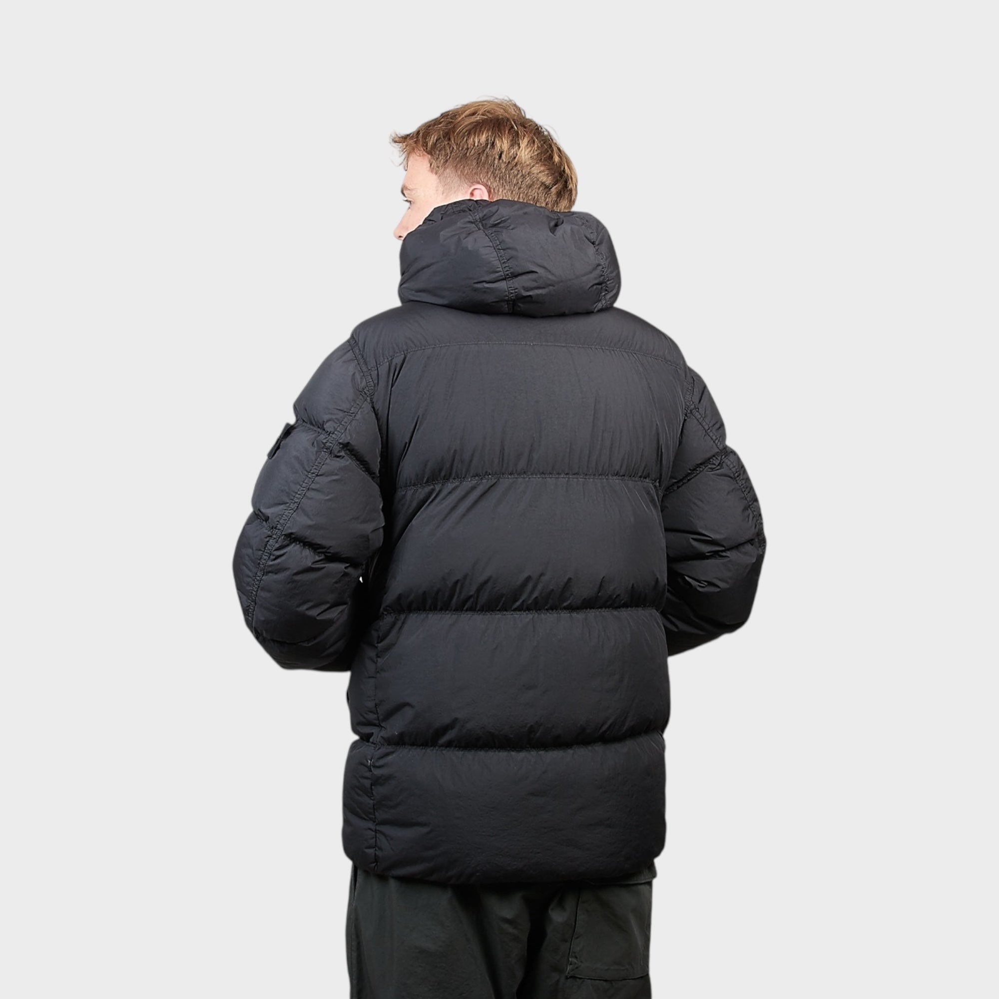 Stone Island Garment Crinkle Reps Dun Hooded Jakke I Sort