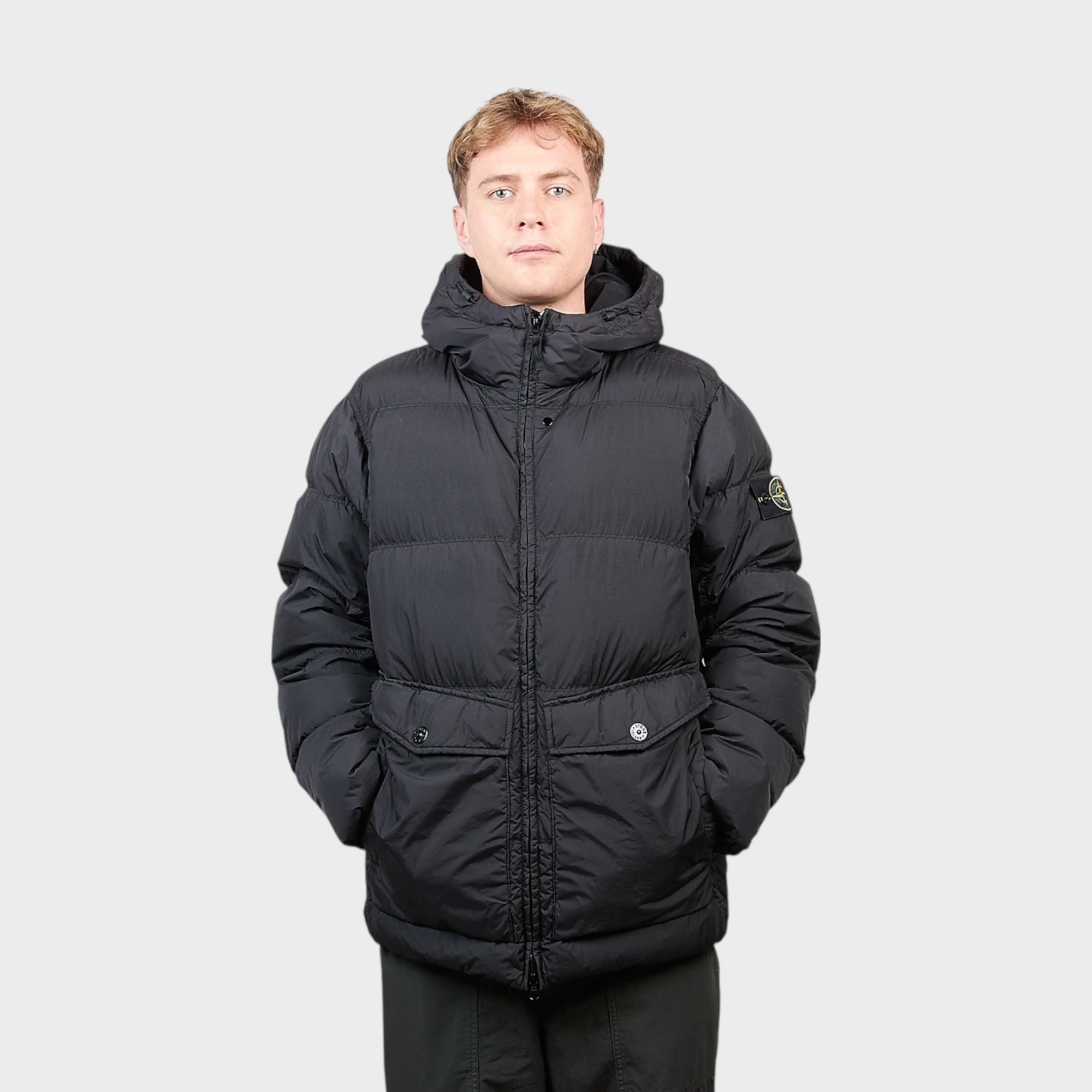 Stone Island Garment Crinkle Reps Dun Hooded Jakke I Sort