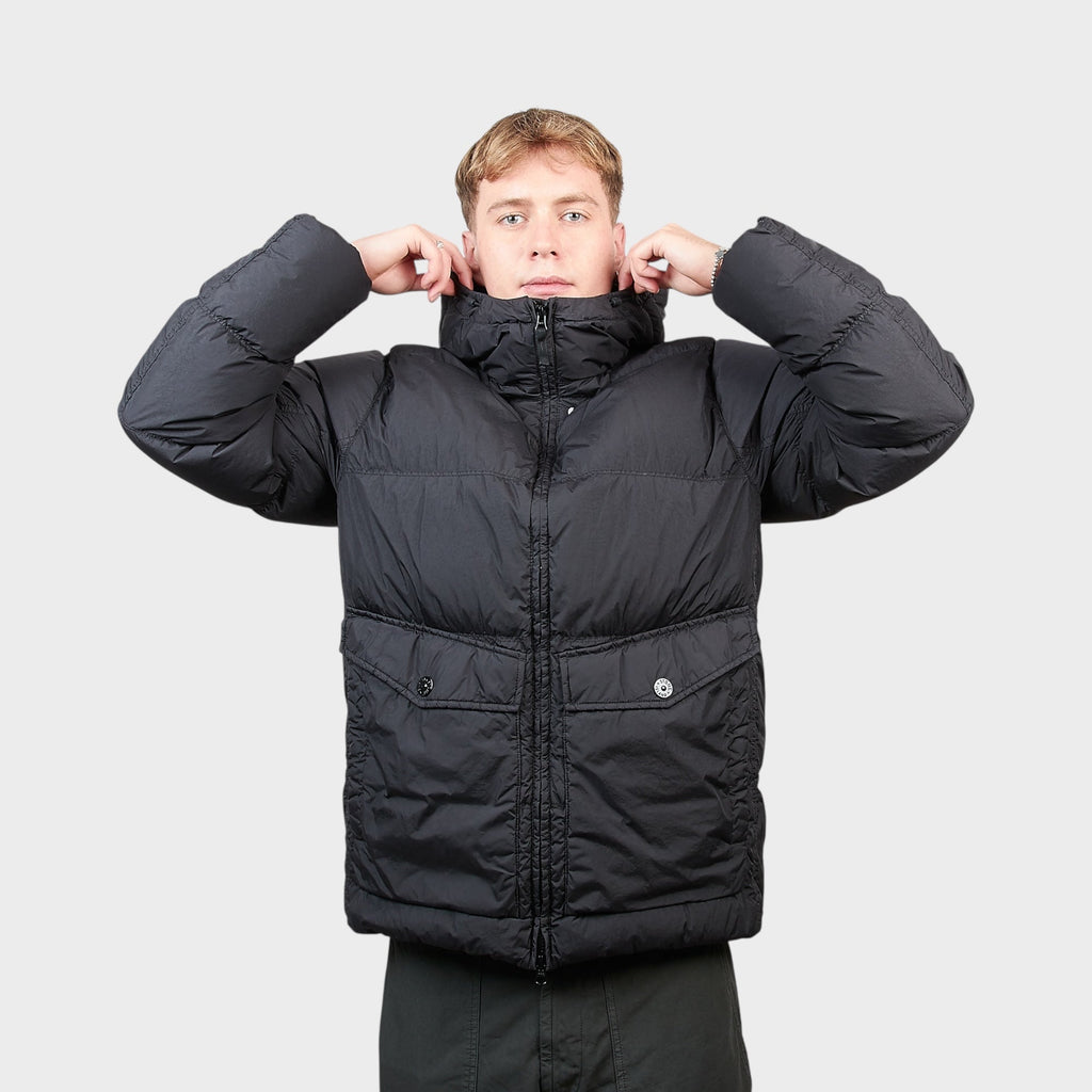 Stone Island Garment Crinkle Reps Dun Hooded Jakke I Sort