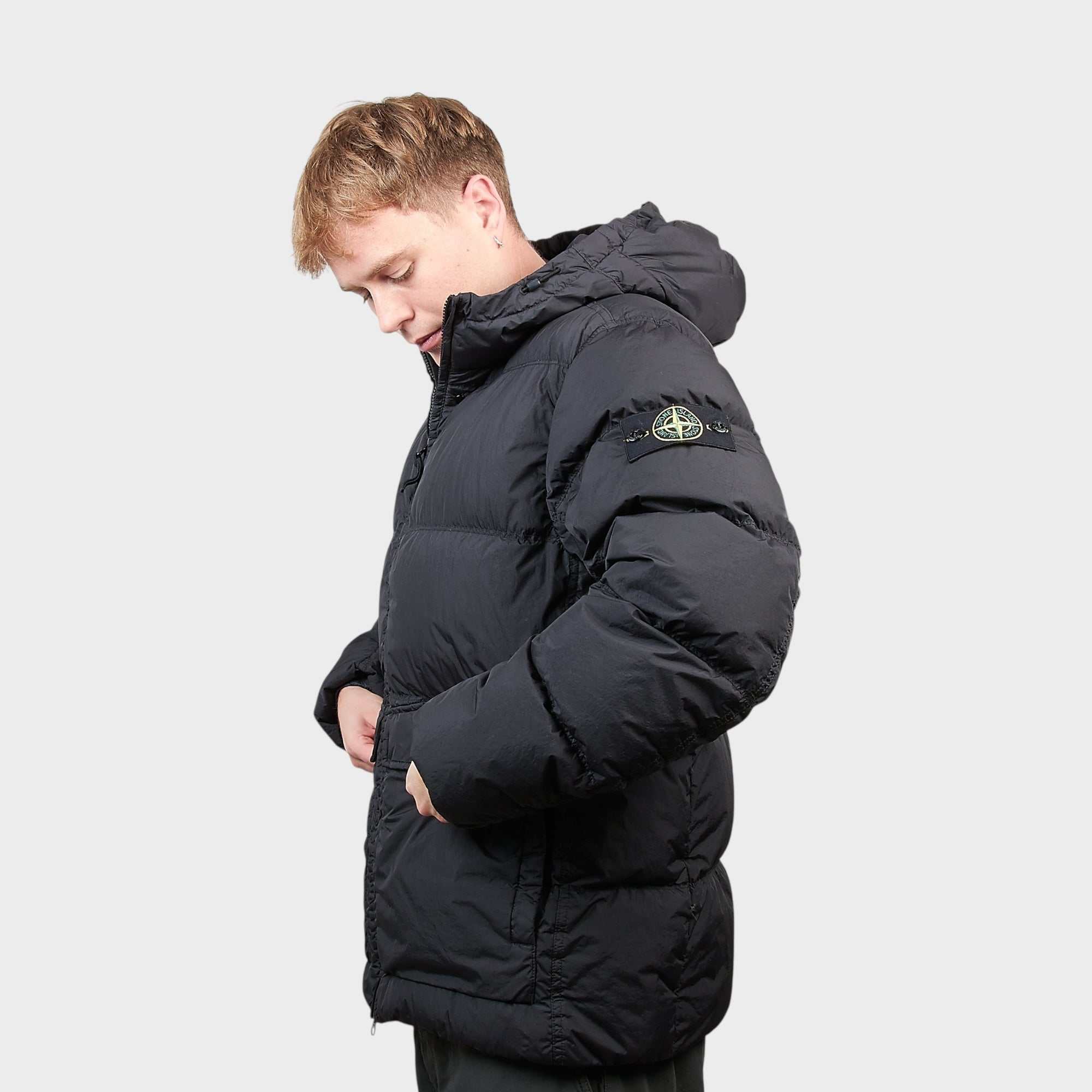 Stone Island Garment Crinkle Reps Dun Hooded Jakke I Sort