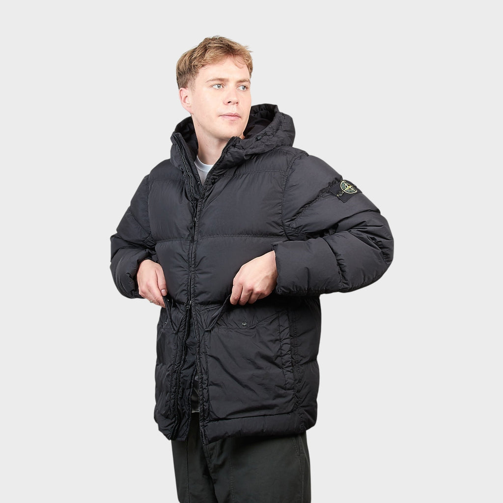 Stone Island Garment Crinkle Reps Dun Hooded Jakke I Sort