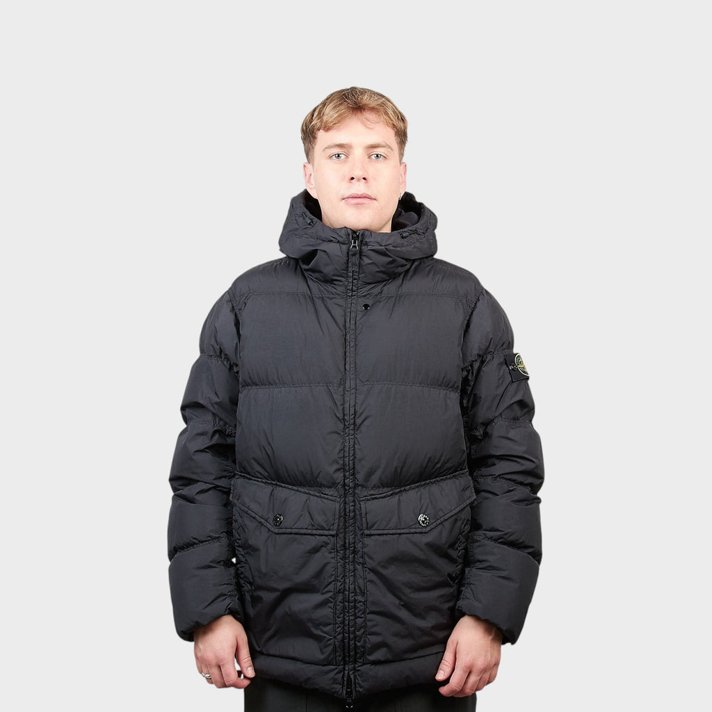 Stone Island Garment Crinkle Reps Dun Hooded Jakke I Sort