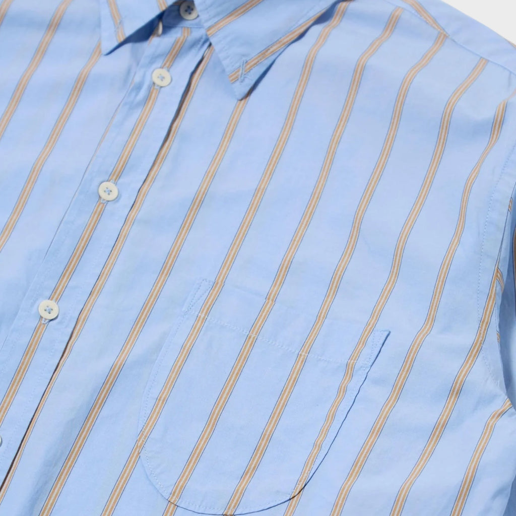 Universal Works Lazy Day Pop Stripe Four Skjorte I Blå